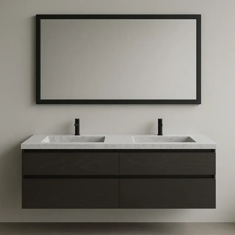 Speciale Aanbieding Forzalaqua Reno zwarte meubelset 140cm met marmeren wastafel, spiegel, zwarte afvoer en onderhoudsets