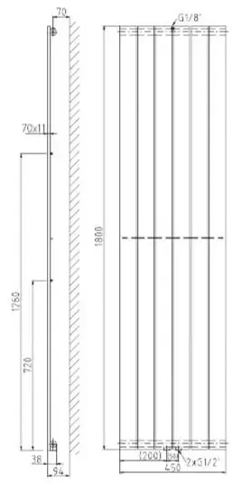 Alleen Vandaag Plieger Cavallino Retto designradiator verticaal enkel middenaansluiting 1800x450mm 910W zwart