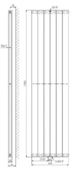 Populair Plieger Cavallino Retto designradiator verticaal dubbel middenaansluiting 1800x450mm 1162W wit structuur