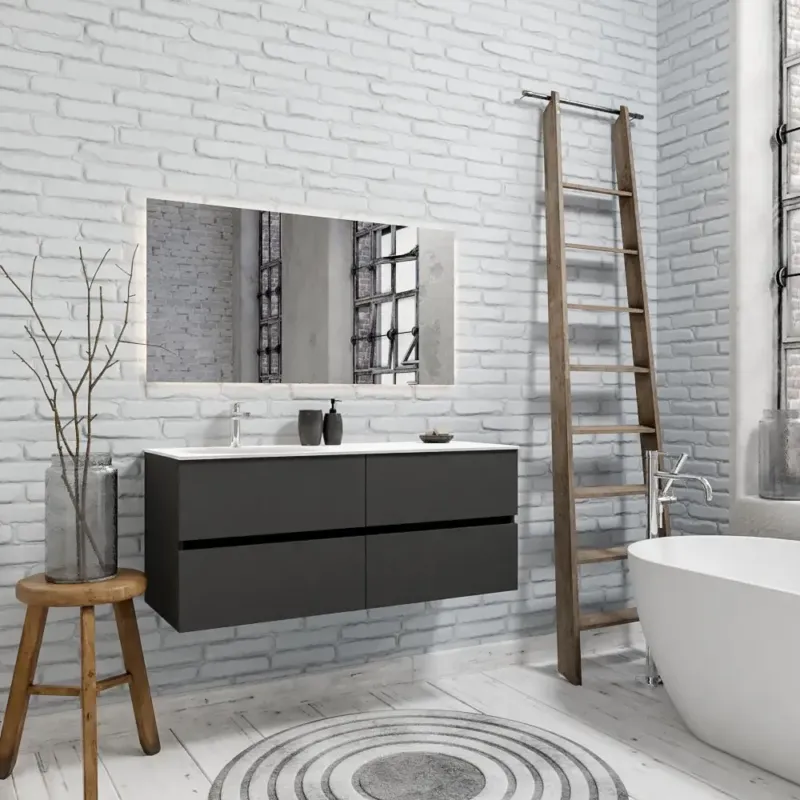 Zaro Sevilla Solid Surface badmeubel 120cm mat antraciet 1 kraangat spoelbak rechts 4 lades Hete Deal