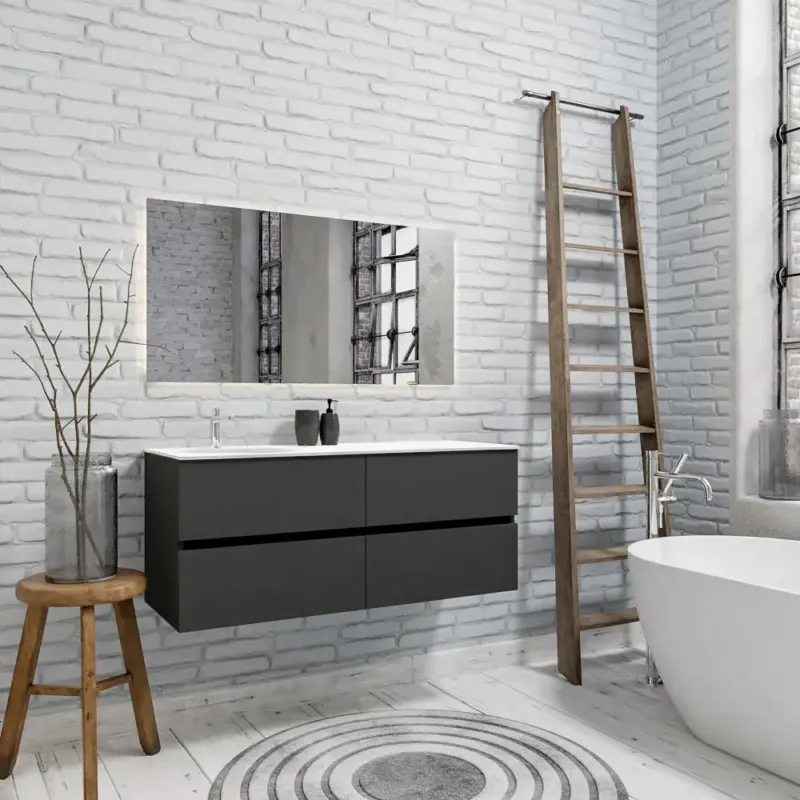 Zaro Sevilla Solid Surface badmeubel 120cm mat antraciet 1 kraangat spoelbak links 4 lades Direct Beschikbaar