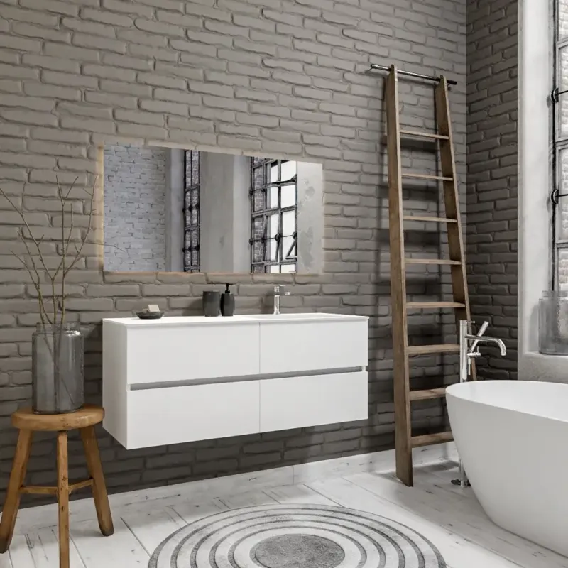 Zaro Valencia Solid Surface badmeubel 120cm mat wit 1 kraangat spoelbak rechts 4 lades Betrouwbaar