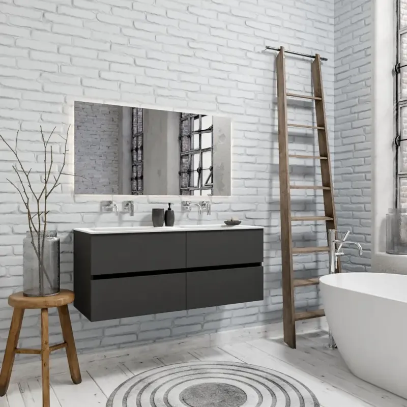 Zaro Valencia Solid Surface badmeubel 120cm mat antraciet zonder kraangat dubbele spoelbak 4 lades Koop Online