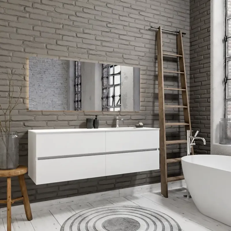 Beste Prijs Zaro Valencia Solid Surface badmeubel 150cm mat wit 1 kraangat spoelbak rechts 4 lades