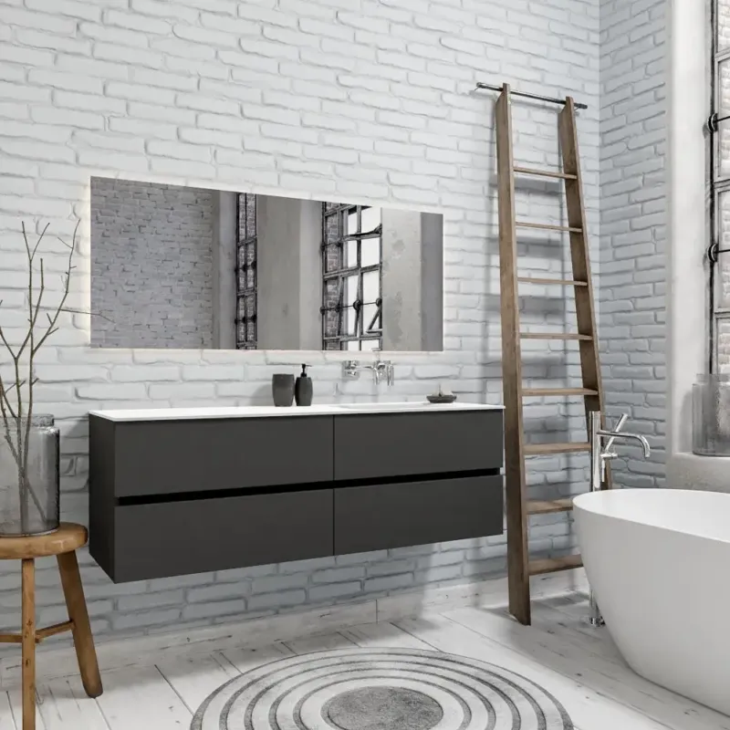 Zaro Valencia Solid Surface badmeubel 150cm mat antraciet zonder kraangat spoelbak rechts 4 lades Premium