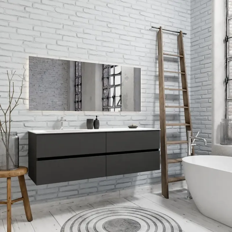 Zaro Valencia Solid Surface badmeubel 150cm mat antraciet 1 kraangat spoelbak links 4 lades Korting
