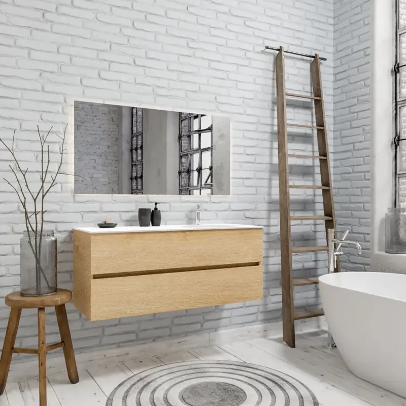 Zaro Sevilla Solid Surface badmeubel 120cm licht eiken 1 kraangat spoelbak rechts met 2 lades Weekendaanbieding