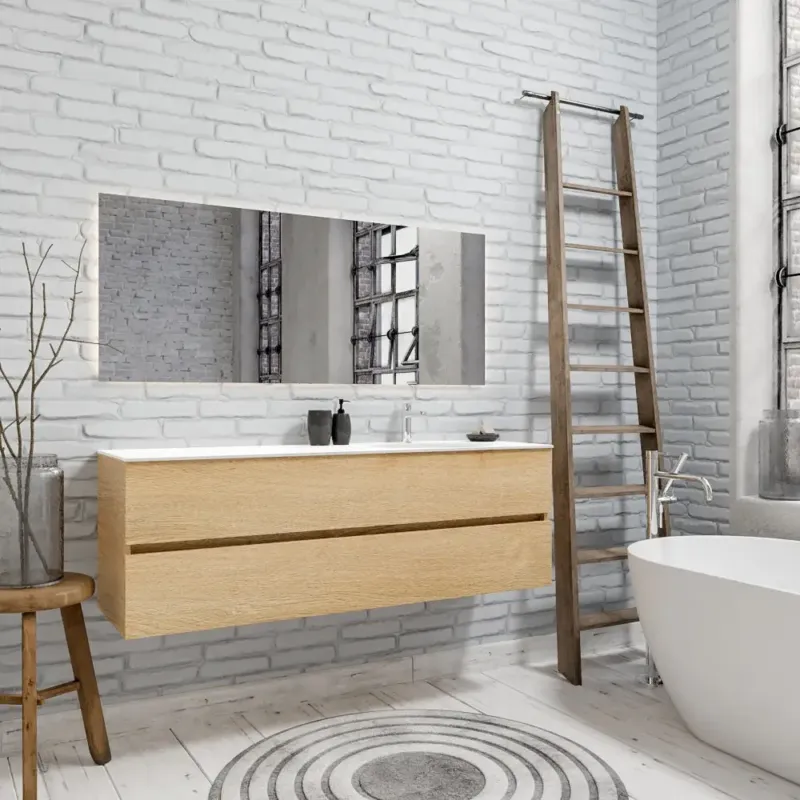 Zaro Sevilla Solid Surface badmeubel 150cm licht eiken 1 kraangat spoelbak rechts met 2 lades Merkproduct