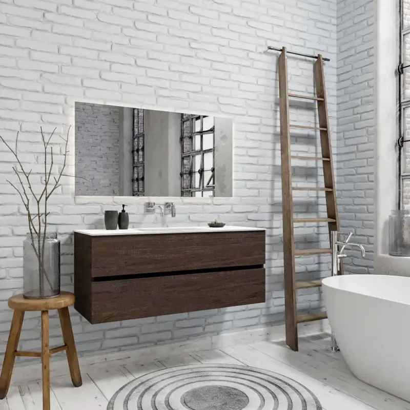 Zaro Valencia Solid Surface badmeubel 120cm donker eiken zonder kraangat spoelbak midden met 2 lades Favoriet