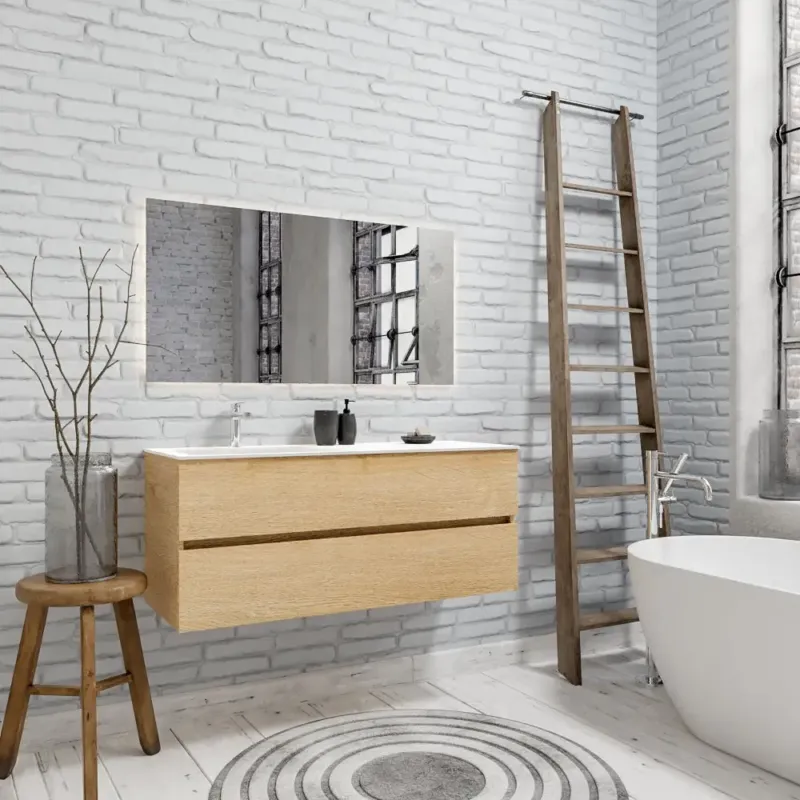 Zaro Valencia Solid Surface badmeubel 120cm licht eiken 1 kraangat spoelbak links met 2 lades Weekendaanbieding
