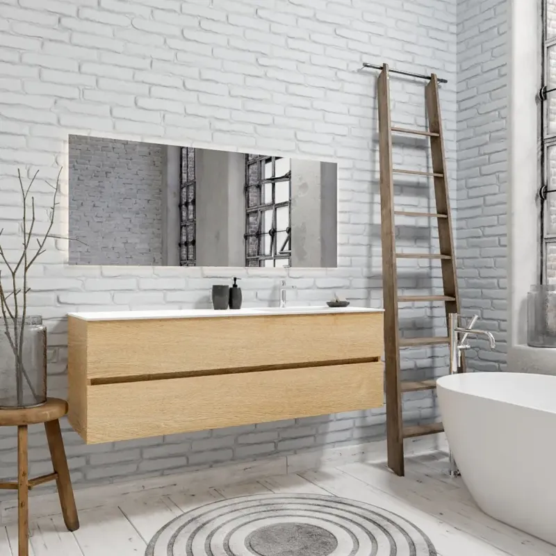 Zaro Valencia Solid Surface badmeubel 150cm licht eiken 1 kraangat spoelbak rechts met 2 lades Populair