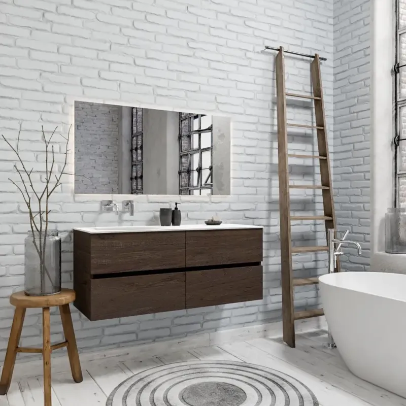 Zaro Sevilla Solid Surface badmeubel 120cm donker eiken zonder kraangat spoelbak links met 4 lades Op = Op