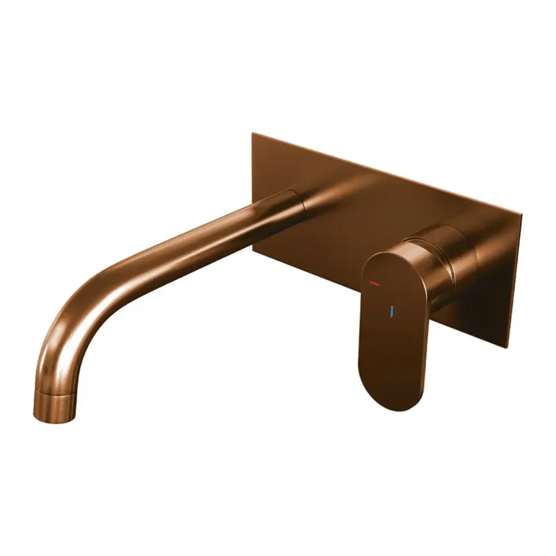Brauer Copper Edition ColdStart wastafelkraan inbouw gebogen uitloop met achterplaat model C1 koper geborsteld PVD Nu Kopen