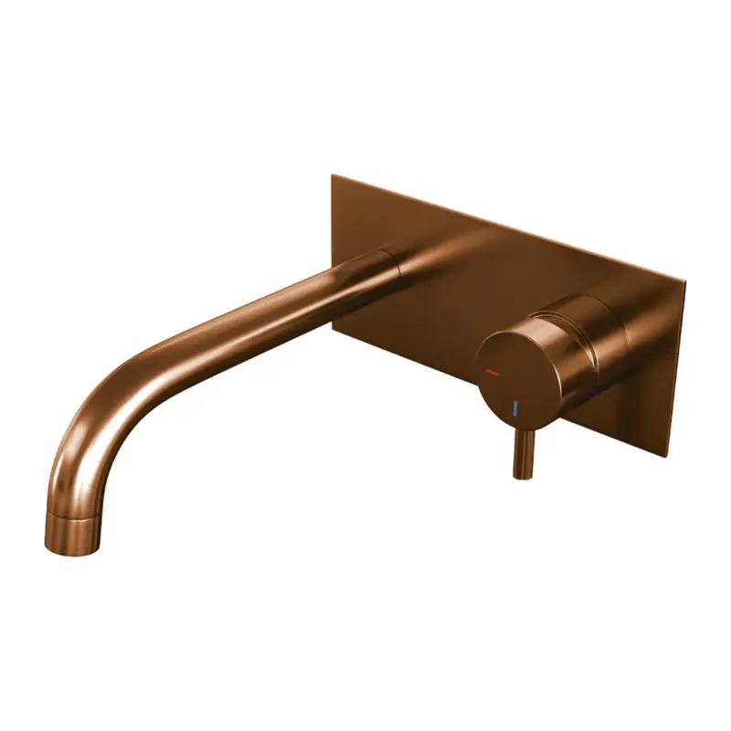Brauer Copper Edition ColdStart wastafelkraan inbouw gebogen uitloop met achterplaat model B1 koper geborsteld PVD Direct Beschikbaar