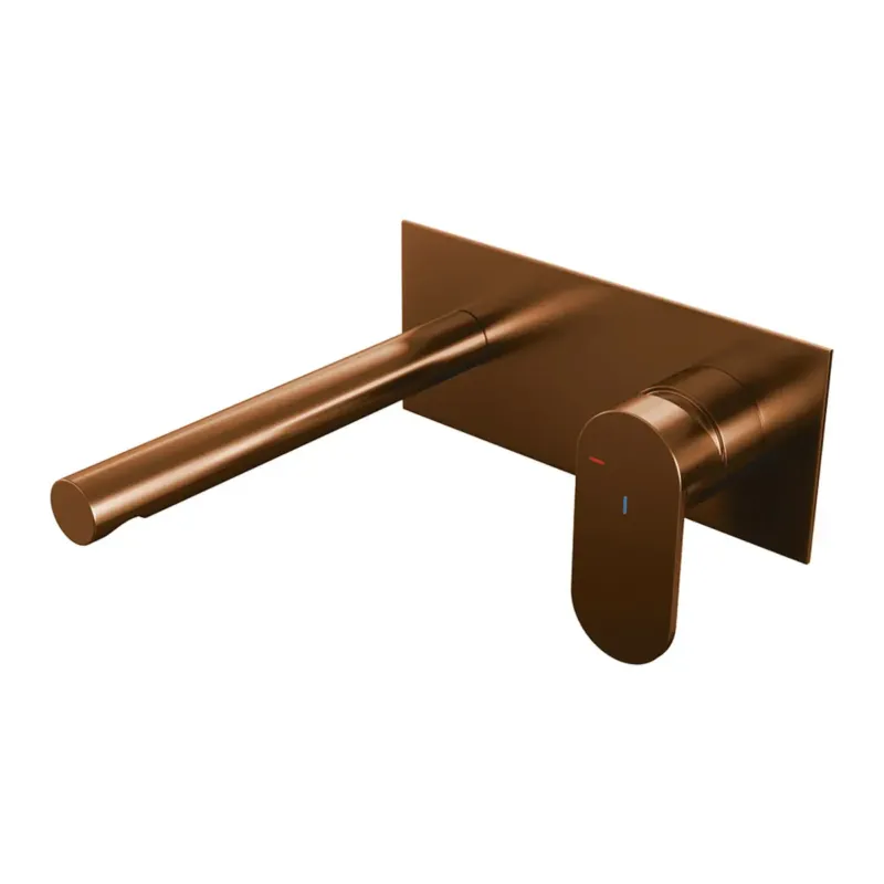 Brauer Copper Edition ColdStart wastafelkraan inbouw rechte uitloop met achterplaat model C1 koper geborsteld PVD Beperkt Aanbod