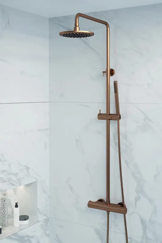Hoge Kwaliteit Brauer Copper Edition opbouw regendoucheset met staafhanddouche en hoofddouche 20cm koper geborsteld PVD