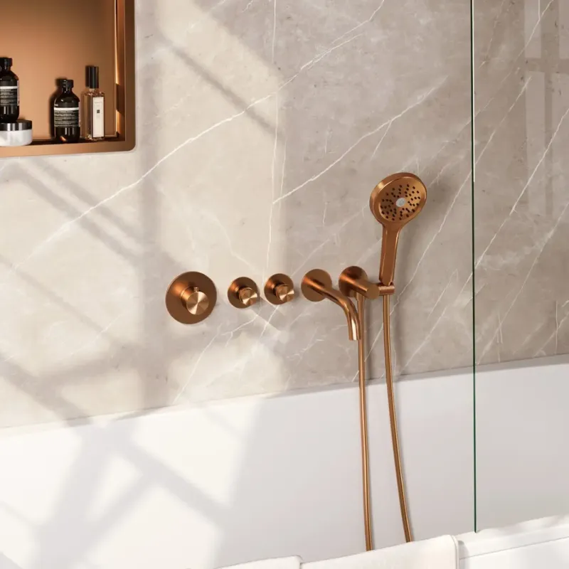 Flitsaanbieding Brauer Copper Edition inbouw badkraan met uitloop en 3 standen handdouche koper geborsteld PVD