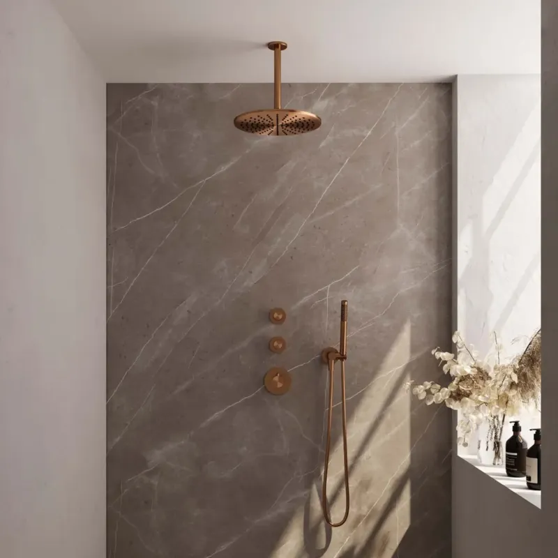 Brauer Copper Edition complete inbouw regendouche met staafhanddouche, plafondarm en hoofddouche 30cm set 6 koper geborsteld PVD Weekendaanbieding
