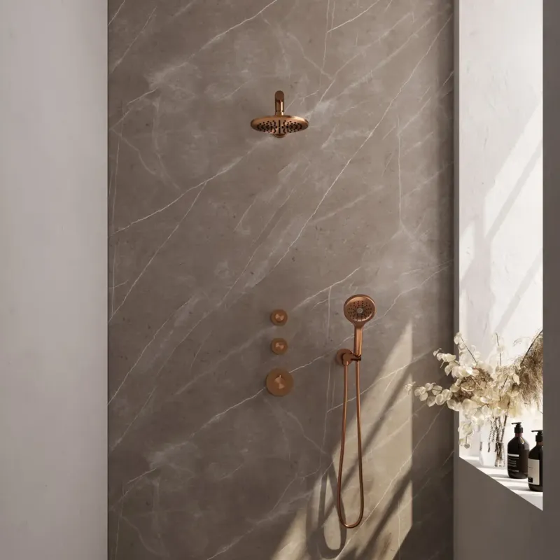 Actieprijs Brauer Copper Edition complete inbouw regendouche met 3 standen handdouche, rechte wandarm en hoofddouche 20cm set 7 koper geborsteld PVD