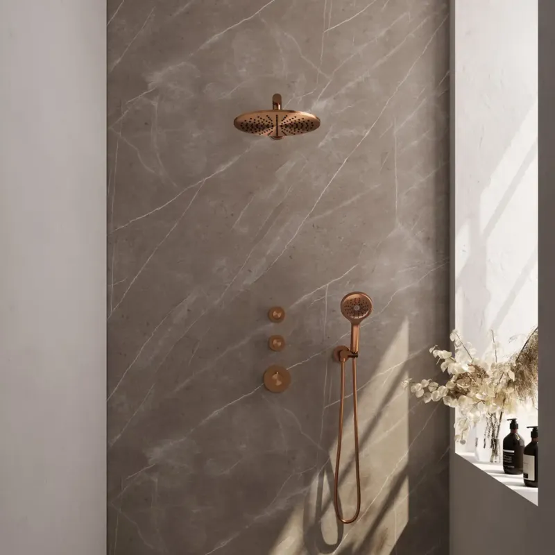Brauer Copper Edition complete inbouw regendouche met 3 standen handdouche, rechte wandarm en hoofddouche 30cm set 8 koper geborsteld PVD Snelle Levering