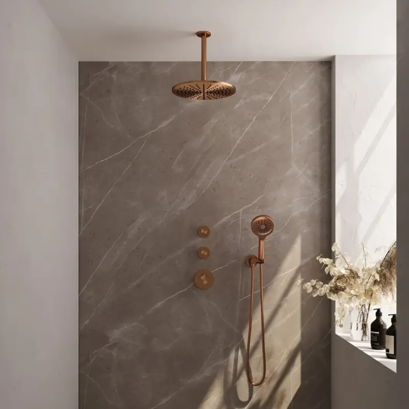 Brauer Copper Edition complete inbouw regendouche met 3 standen handdouche, plafondarm en hoofddouche 30cm set 12 koper geborsteld PVD Nieuw