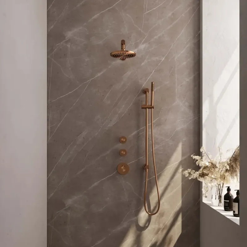 Shop Nu Brauer Copper Edition complete inbouw regendouche met staafhanddouche, rechte wandarm, glijstang en hoofddouche 20cm set 13 koper geborsteld PVD