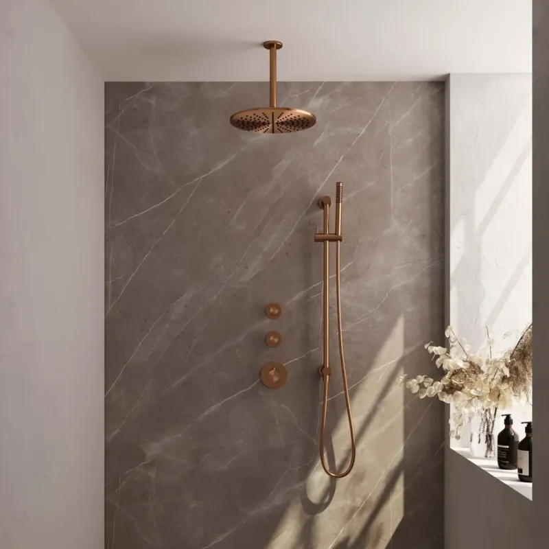 Brauer Copper Edition complete inbouw regendouche met staafhanddouche, plafondarm, glijstang en hoofddouche 30cm set 18 koper geborsteld PVD Tijdelijk Beschikbaar