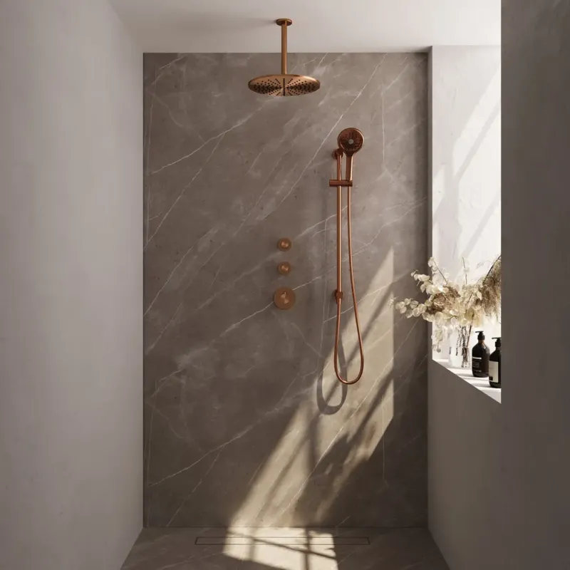 Brauer Copper Edition complete inbouw regendouche met 3 standen handdouche, plafondarm, glijstang en hoofddouche 30cm set 24 koper geborsteld PVD Populair
