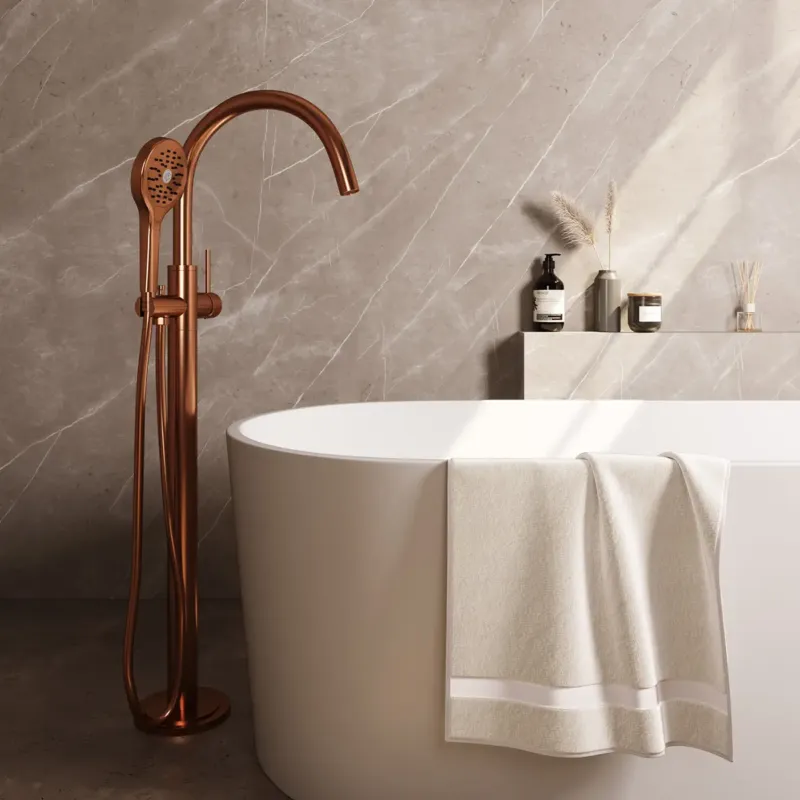 Koop Online Brauer Copper Edition vrijstaande badmengkraan met 3 standen handdouche koper geborsteld PVD