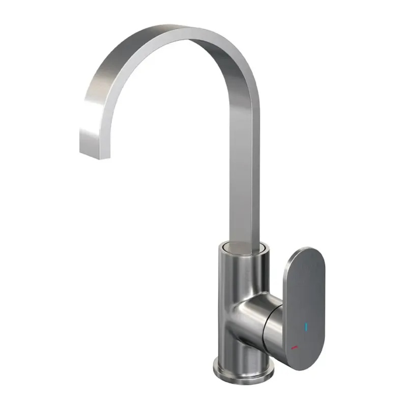 Brauer Brushed Edition ColdStart wastafelkraan hoog met draaibare platte uitloop model C RVS geborsteld PVD Dagaanbieding