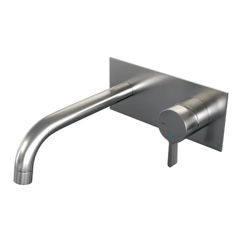 Brauer Brushed Edition ColdStart wastafelkraan inbouw gebogen uitloop met achterplaat model E1 RVS geborsteld PVD Nieuw