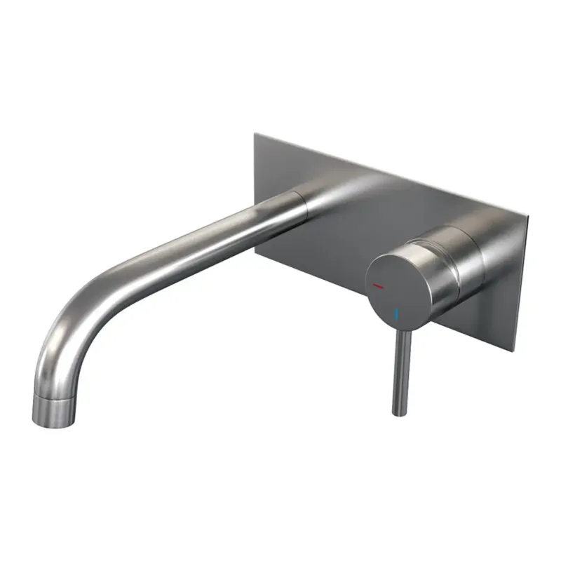 Brauer Brushed Edition ColdStart wastafelkraan inbouw gebogen uitloop met achterplaat model A1 RVS geborsteld PVD Dagaanbieding