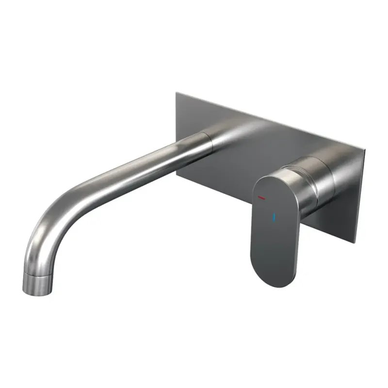 Brauer Brushed Edition ColdStart wastafelkraan inbouw gebogen uitloop met achterplaat model C1 RVS geborsteld PVD Lage Prijs