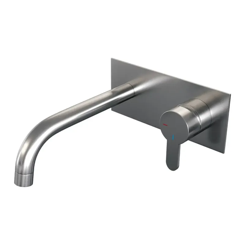 Betaalbaar Brauer Brushed Edition ColdStart wastafelkraan inbouw gebogen uitloop met achterplaat model D1 RVS geborsteld PVD
