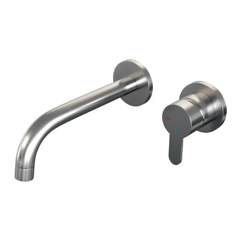Brauer Brushed Edition ColdStart wastafelkraan inbouw gebogen uitloop en rozetten model D1 RVS geborsteld PVD Gereduceerde Prijs