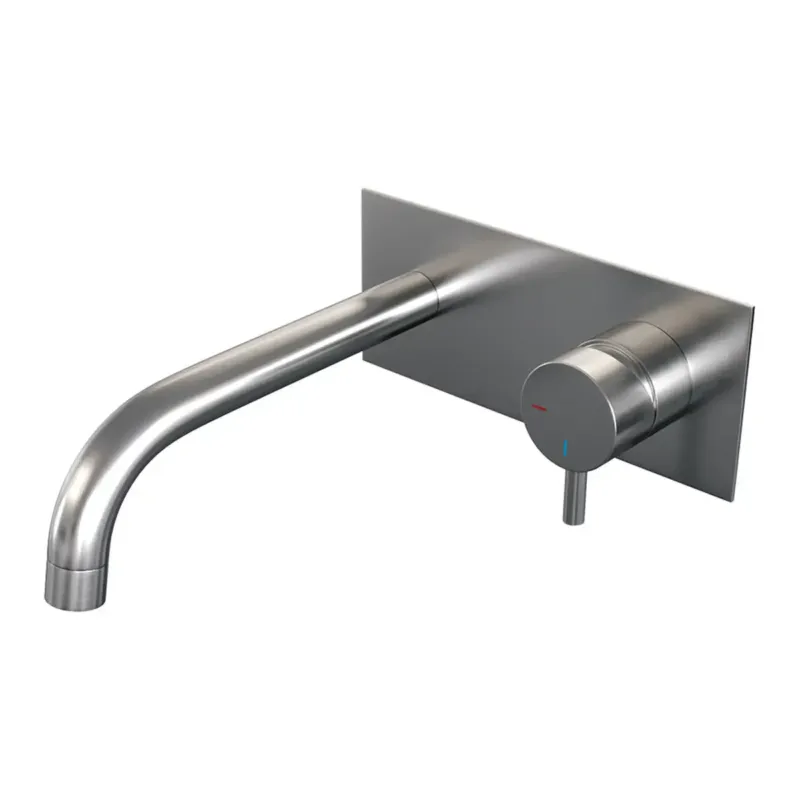Brauer Brushed Edition ColdStart wastafelkraan inbouw gebogen uitloop met achterplaat model B1 RVS geborsteld PVD Seizoensaanbieding