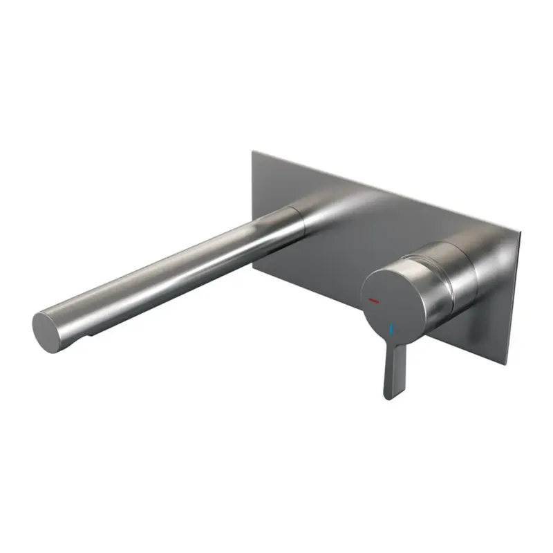 Brauer Brushed Edition ColdStart wastafelkraan inbouw rechte uitloop met achterplaat model E1 RVS geborsteld PVD Fabrieksprijs