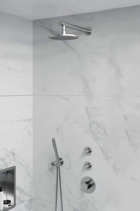 Hoge Kwaliteit Brauer Brushed Edition complete inbouw regendouche met staafhanddouche, rechte wandarm en hoofddouche 20cm set 1 RVS geborsteld PVD
