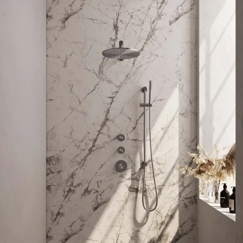 Brauer Brushed Edition complete inbouw regendouche met staafhanddouche, rechte wandarm, glijstang en hoofddouche 30cm set 14 RVS geborsteld PVD Tijdelijk Beschikbaar