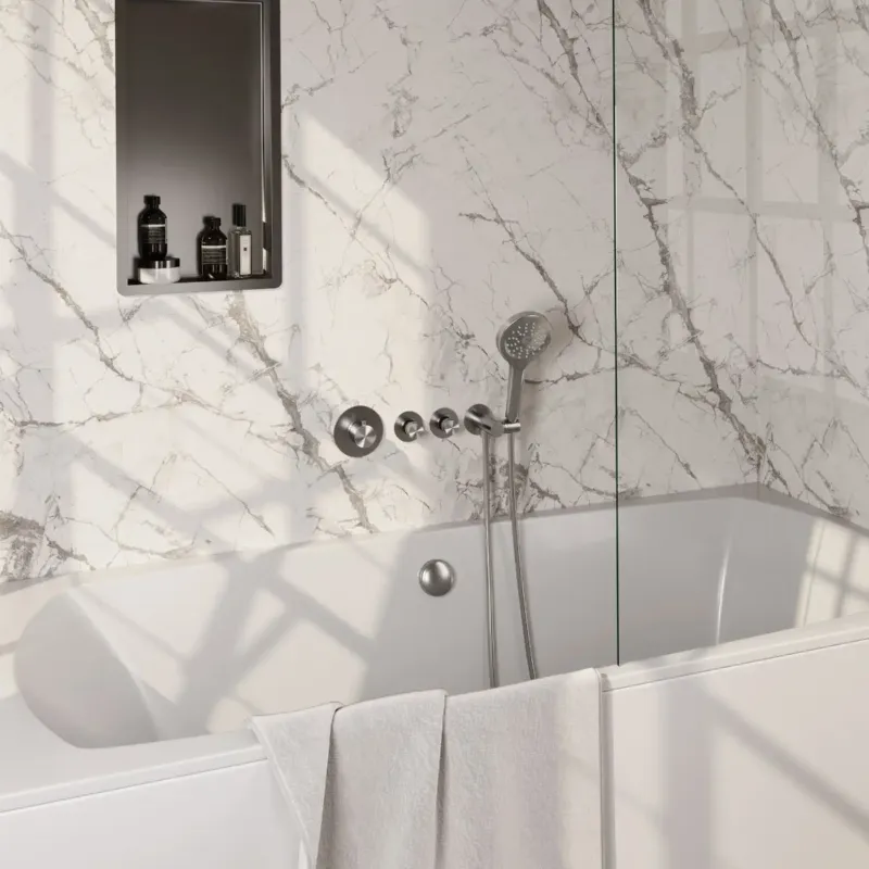 Brauer Brushed Edition inbouw badkraan met badvulcombinatie en 3 standen handdouche RVS geborsteld PVD Direct Beschikbaar