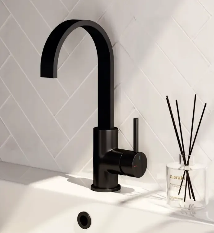 Brauer Black Edition ColdStart wastafelkraan hoog met draaibare platte uitloop model A zwart mat Superprijs
