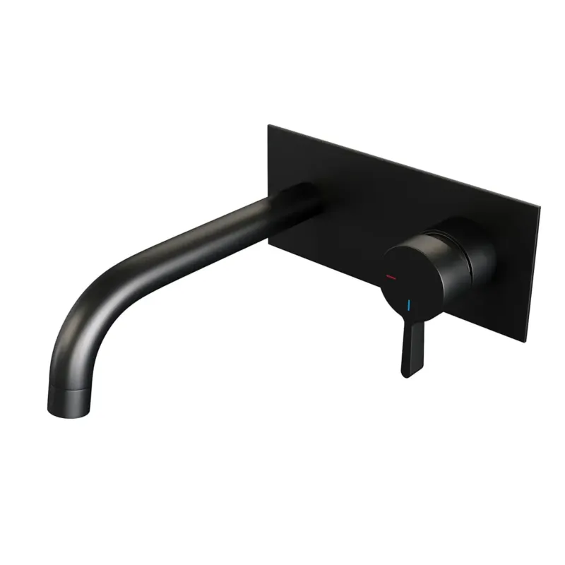 Betrouwbaar Brauer Black Edition ColdStart wastafelkraan inbouw gebogen uitloop met achterplaat model E1 zwart mat