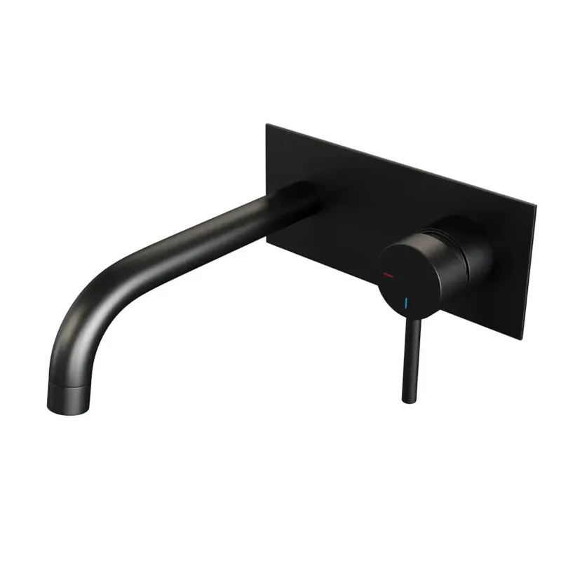 Brauer Black Edition ColdStart wastafelkraan inbouw gebogen uitloop met achterplaat model A1 zwart mat Beperkte Voorraad