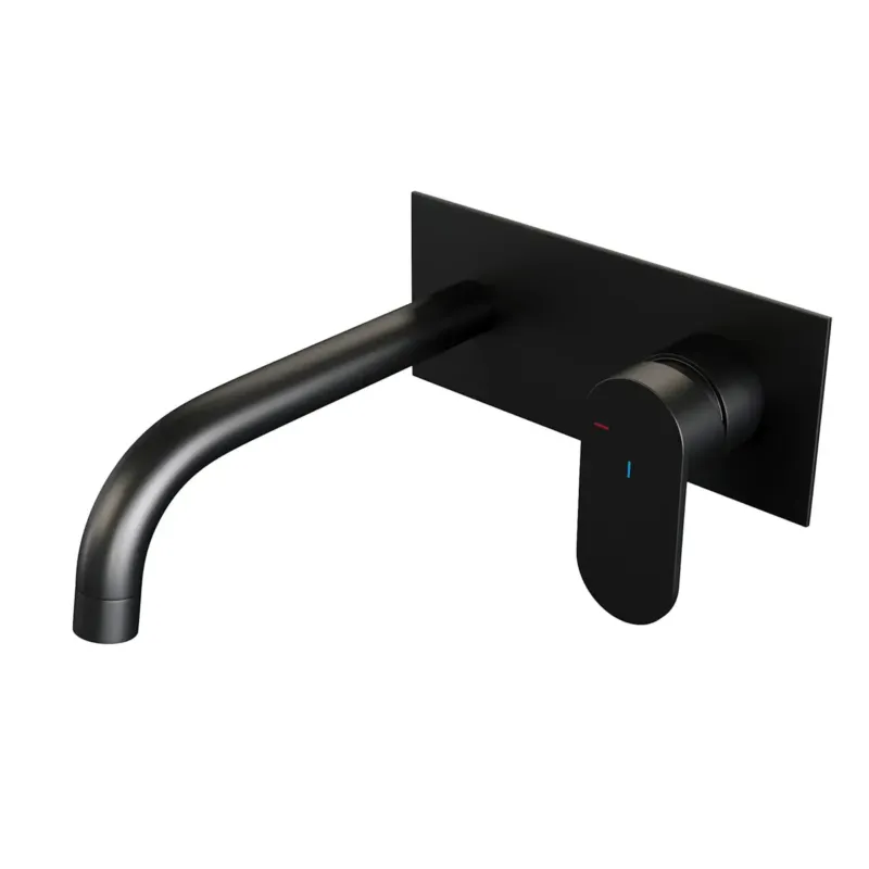 Brauer Black Edition ColdStart wastafelkraan inbouw gebogen uitloop met achterplaat model C1 zwart mat Speciale Aanbieding
