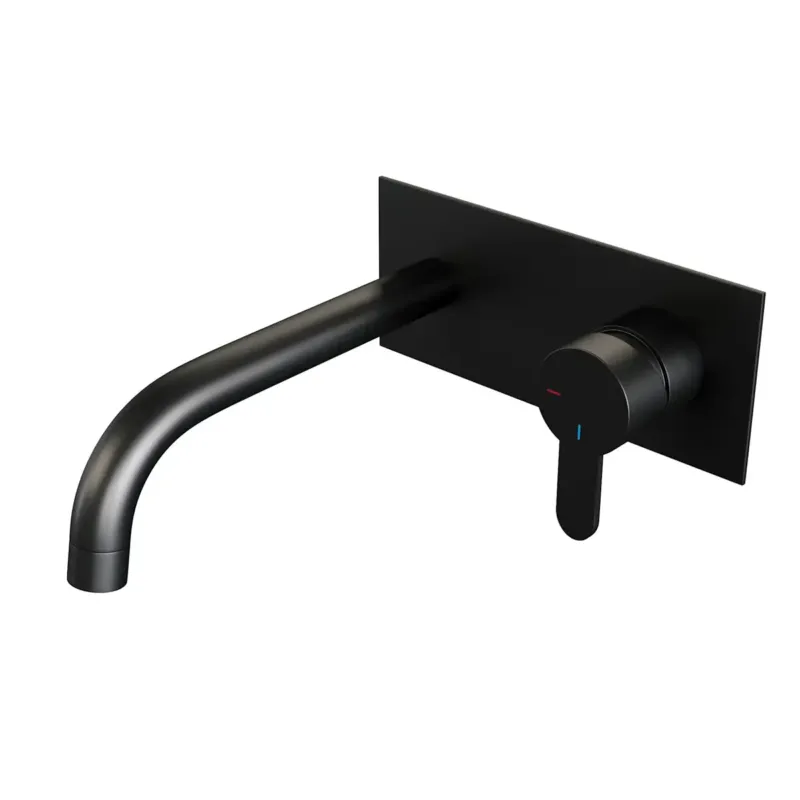 Brauer Black Edition ColdStart wastafelkraan inbouw gebogen uitloop met achterplaat model D1 zwart mat Exclusieve Aanbieding