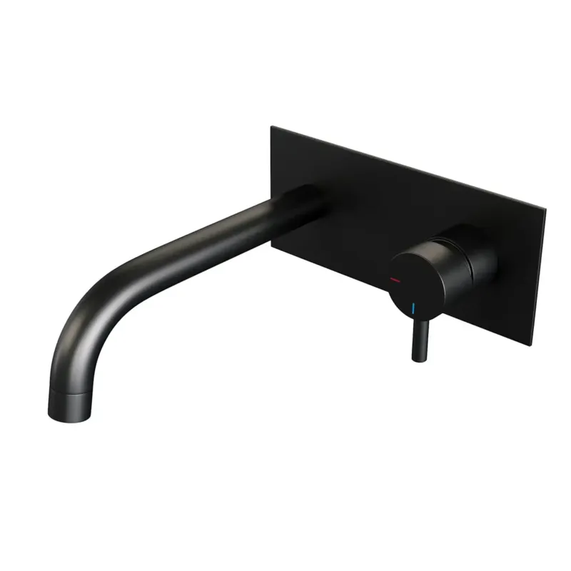 Korting Brauer Black Edition ColdStart wastafelkraan inbouw gebogen uitloop met achterplaat model B1 zwart mat