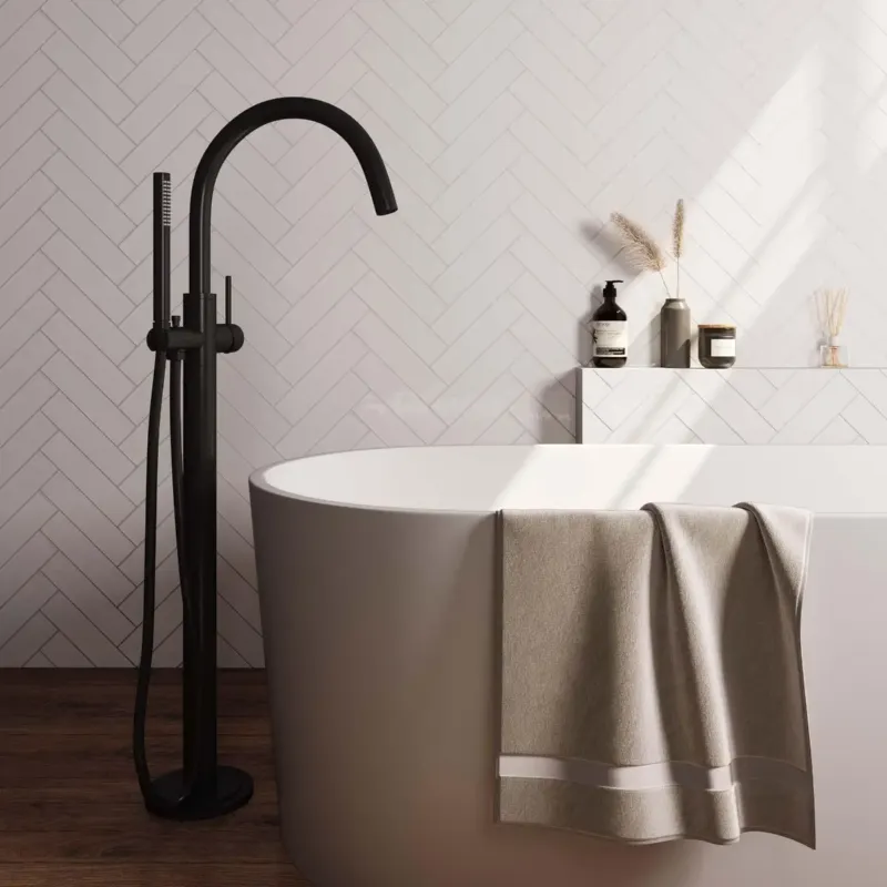 Brauer Black Edition vrijstaande badmengkraan met staafhanddouche zwart mat Nu Kopen