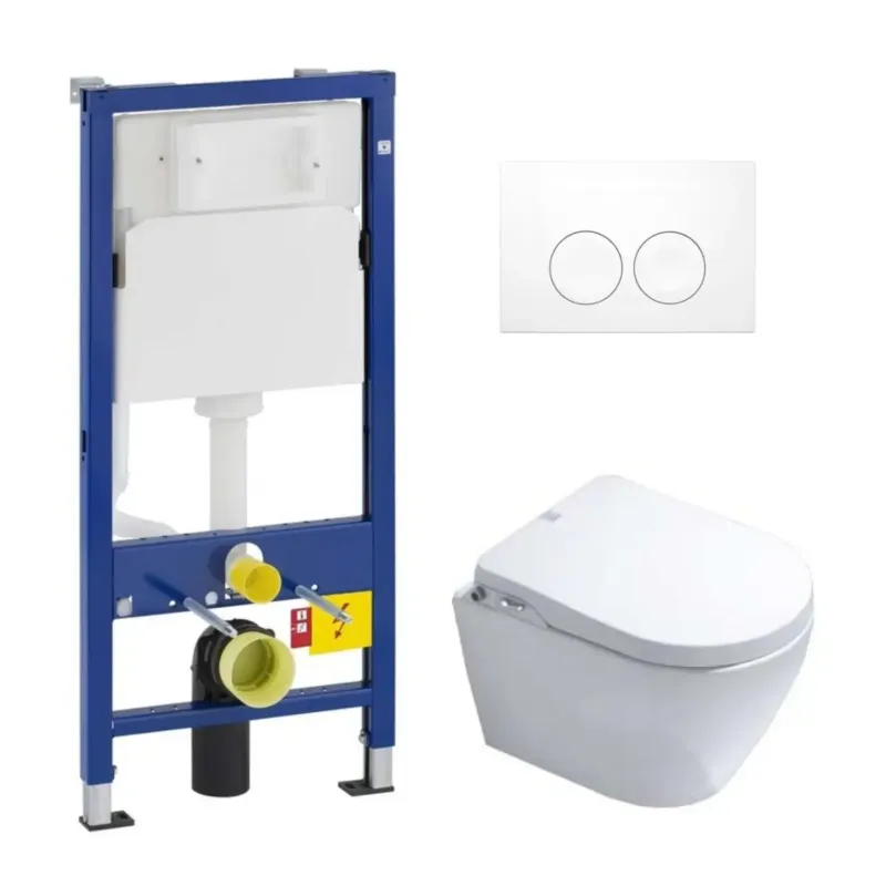 Geberit UP100 toiletset met Saniclear Jama randloos toilet en bidetzitting Lage Kosten