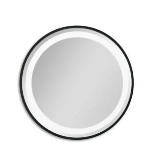 Lage Kosten Badstuber Steel mat zwarte ronde spiegel 60cm met LED