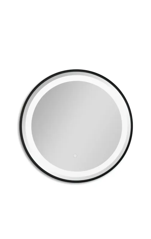 Lage Kosten Badstuber Steel mat zwarte ronde spiegel 60cm met LED
